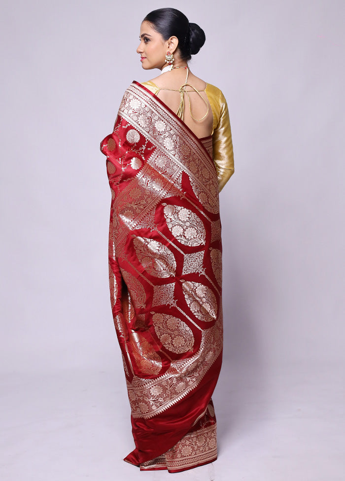 Maroon Banarasi Silk Saree With Blouse Piece Buy Cheap Reliable