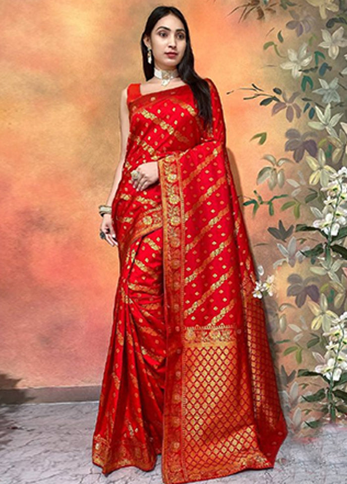 Red Dupion Silk Saree With Blouse Piece Outlet Manchester