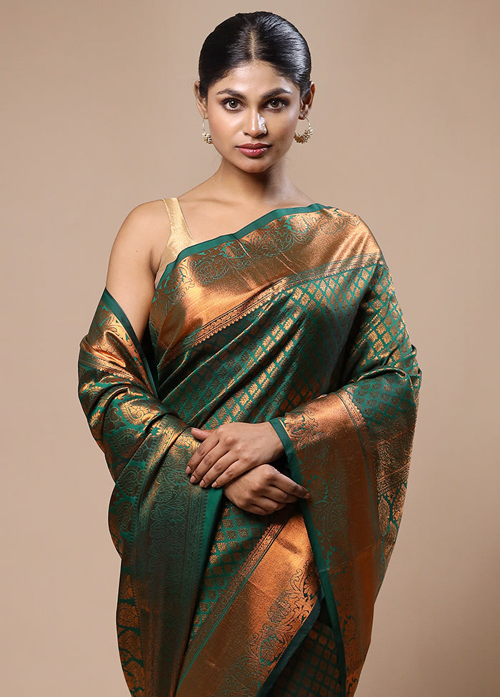 Green Kanjivaram Silk Saree With Blouse Piece Discount Fast Delivery