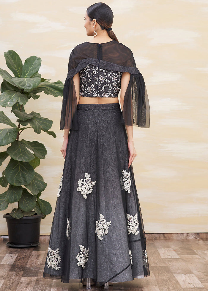 3 Pc Black Silk Semi Stitched Lehenga Set Discount Low Shipping Fee