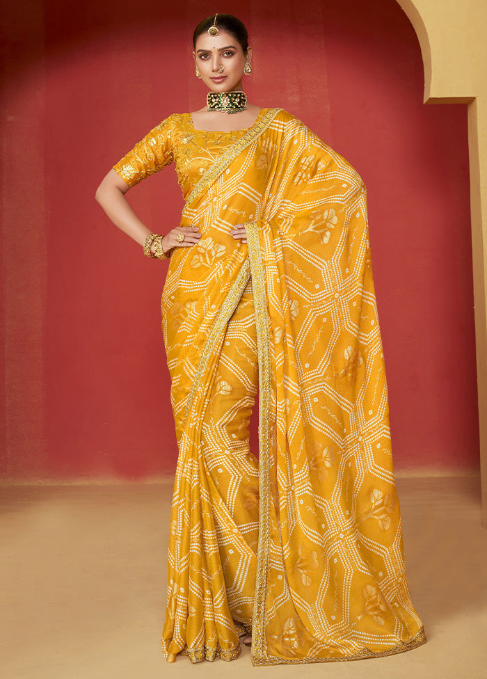 Yellow Chiffon Silk Saree With Blouse Piece Outlet Shop Offer