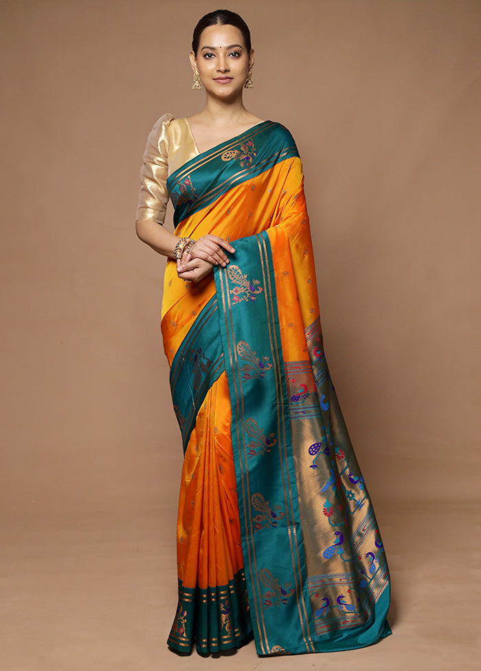 Orange Kanjivaram Silk Saree With Blouse Piece Free Shipping Popular