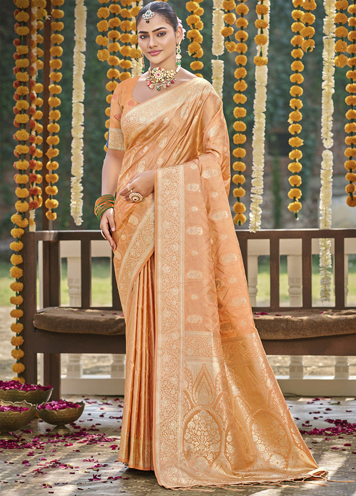 Orange Satin Silk Saree With Blouse Piece Inexpensive For Sale