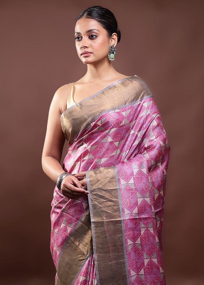 Pink Tussar Silk Saree With Blouse Piece Cheap Pice Wholesale