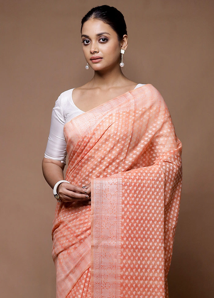 Peach Kora Silk Saree With Blouse Piece Outlet Genuine