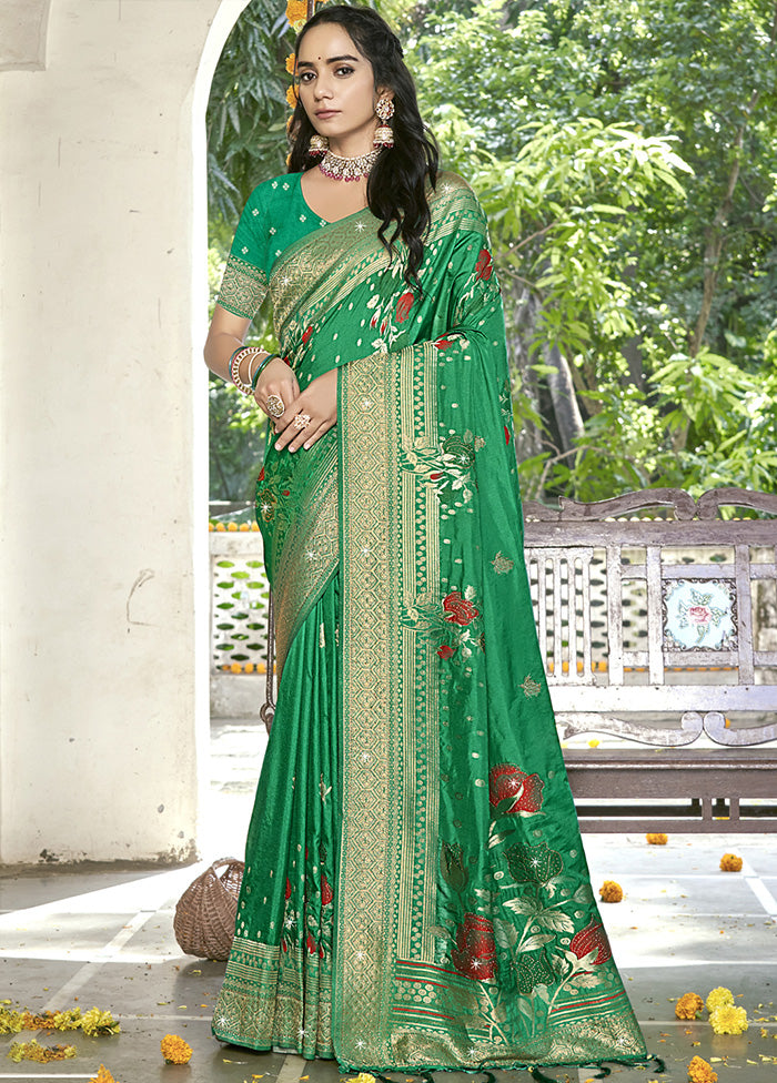 Green Spun Silk Saree With Blouse Piece Comfortable