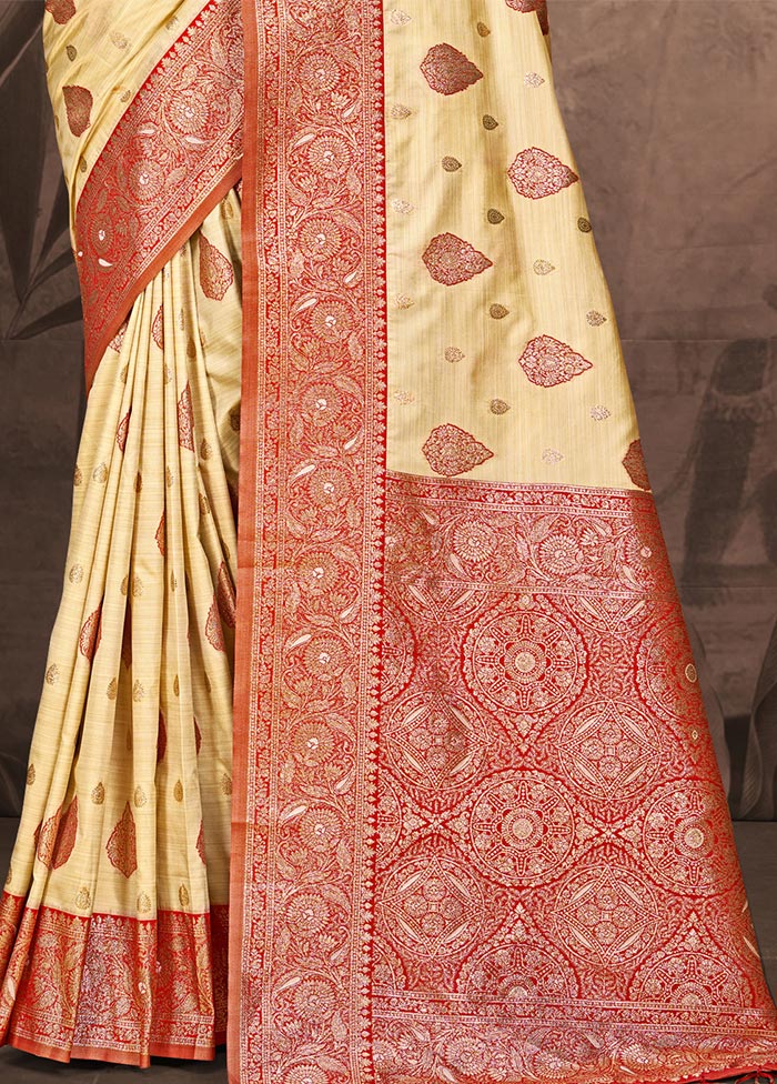 Beige Dupion Silk Saree With Blouse Piece New For Sale