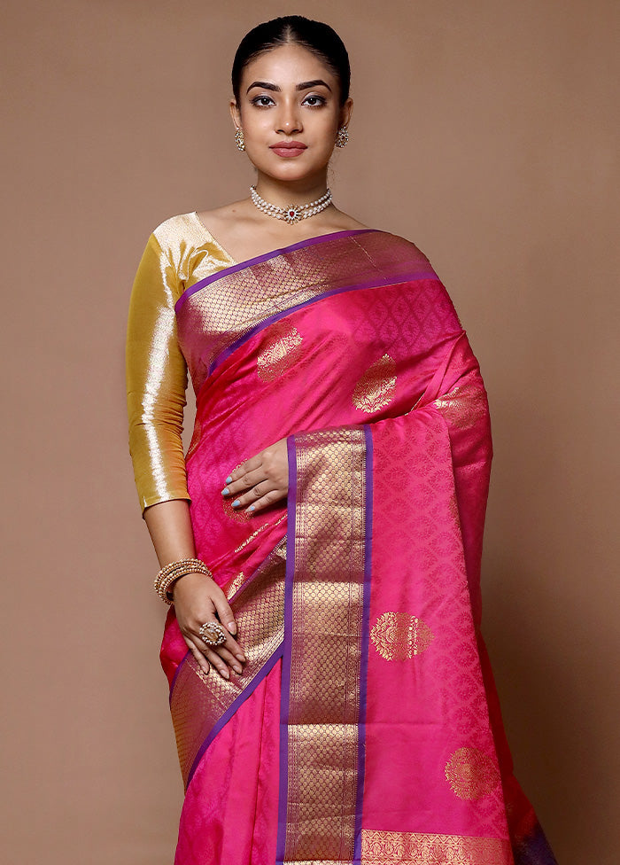 Pink Handloom Kanjivaram Pure Silk Saree With Blouse Piece With Mastercard Online