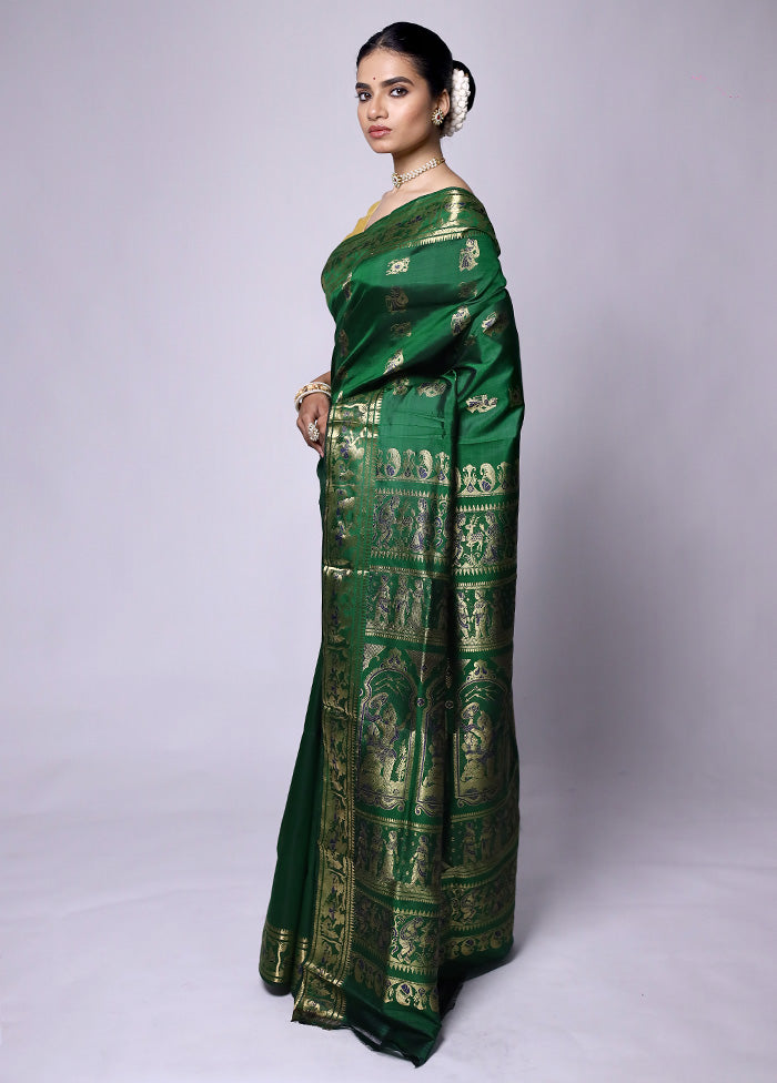 Green Handloom Baluchari Pure Silk Saree With Blouse Piece Cost Online