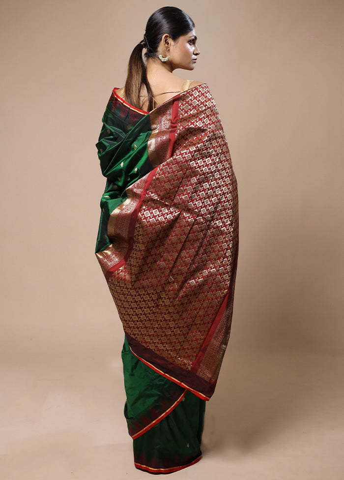 Green Kanjivaram Silk Saree With Blouse Piece Clearance Hot Sale