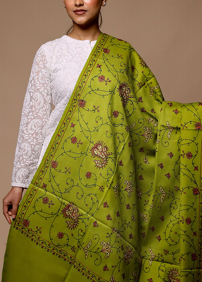 Green Butta Work With Zari Woven Border Shawl Clearance Original