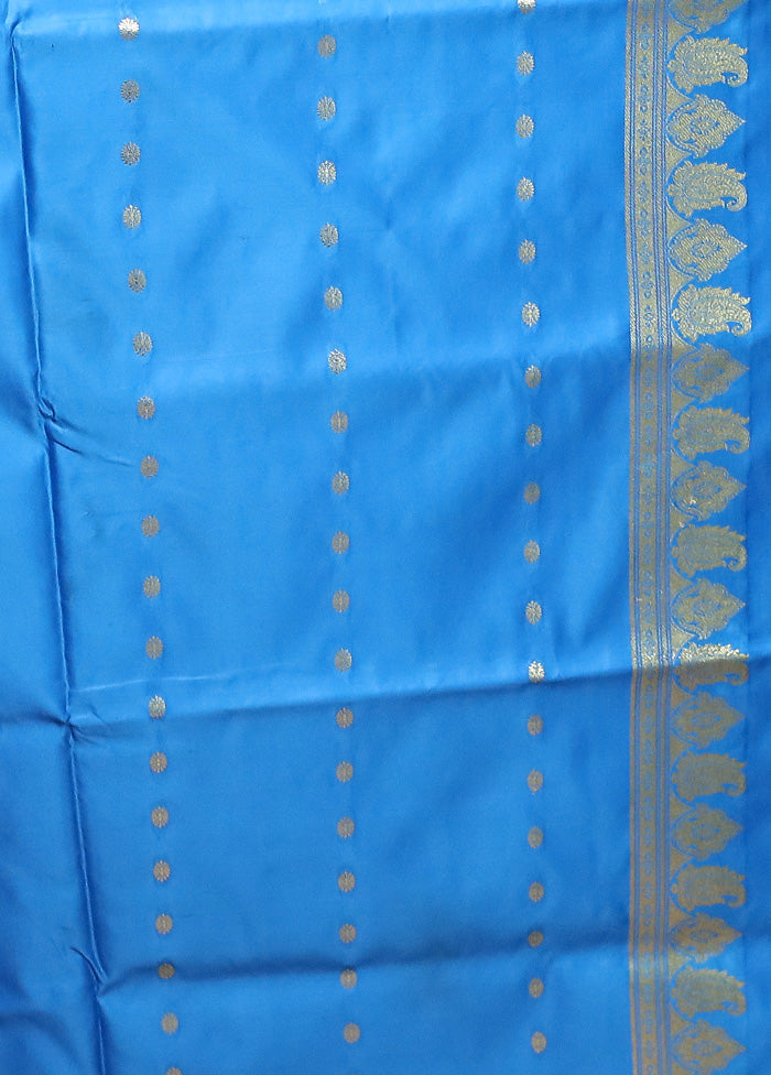 Blue Banarasi Silk Saree With Blouse Piece For Cheap Pice