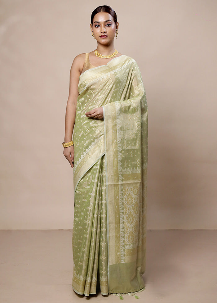 Green Tissue Silk Saree With Blouse Piece 2025 New