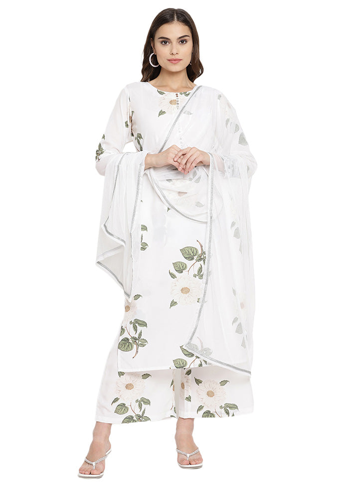 3 Pc White Readymade Silk Dupatta Suit Set Comfortable Cheap Online