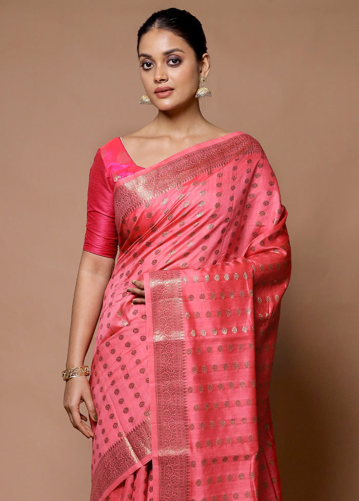 Pink Dupion Silk Saree With Blouse Piece New Arrival For Sale