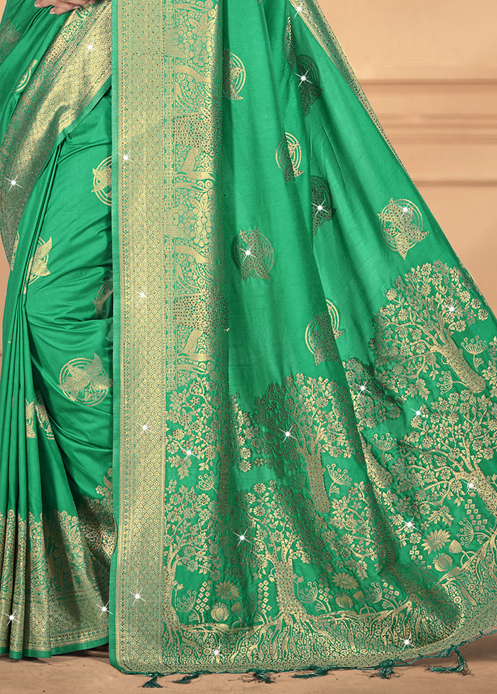 Green Spun Silk Saree With Blouse Piece Cheap Best Sale