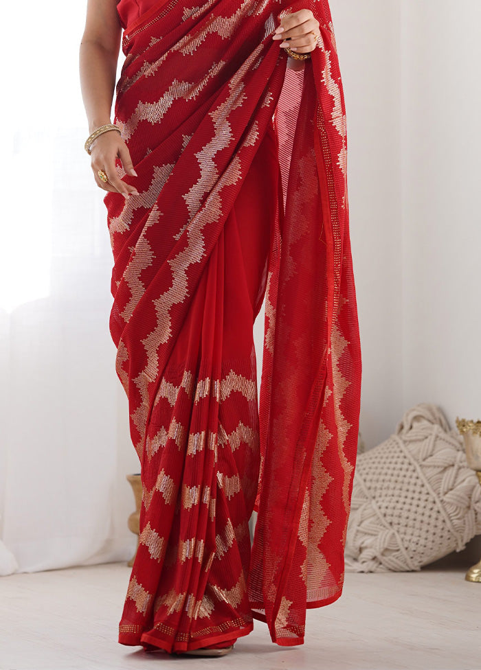 Red Georgette Saree With Blouse Piece Sast