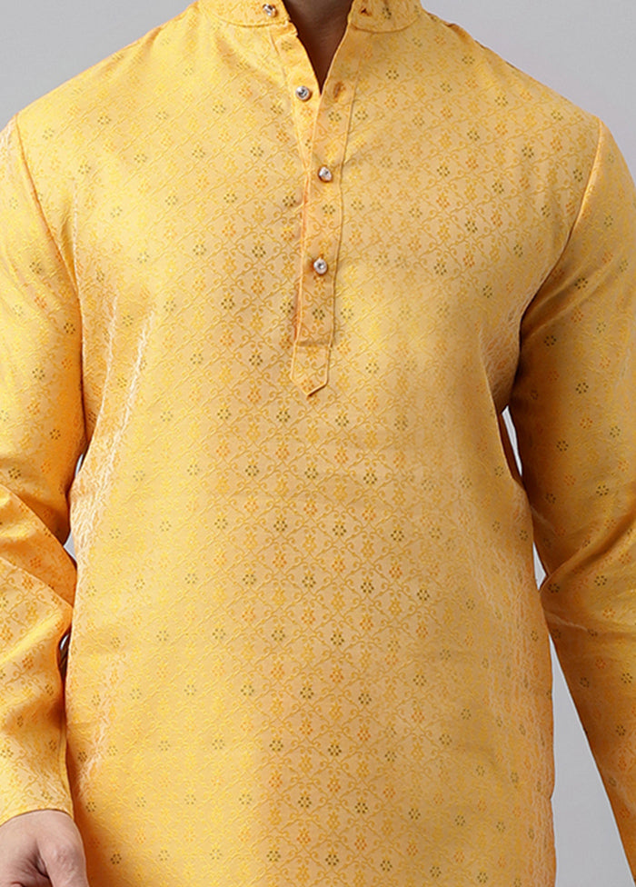 Yellow Viscose Jacquard Long Kurta Footlocker Pictures Online