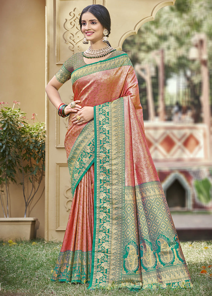 Peach Spun Silk Saree With Blouse Piece Sale Exclusive