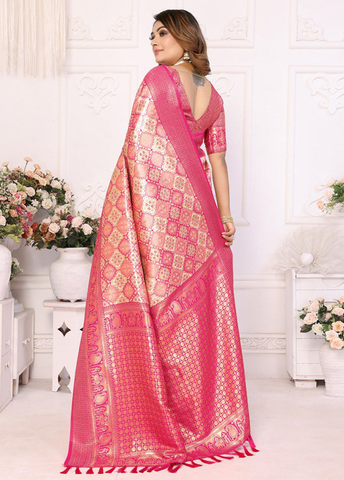 Peach Banarasi Silk Saree With Blouse Piece Free Shipping Perfect