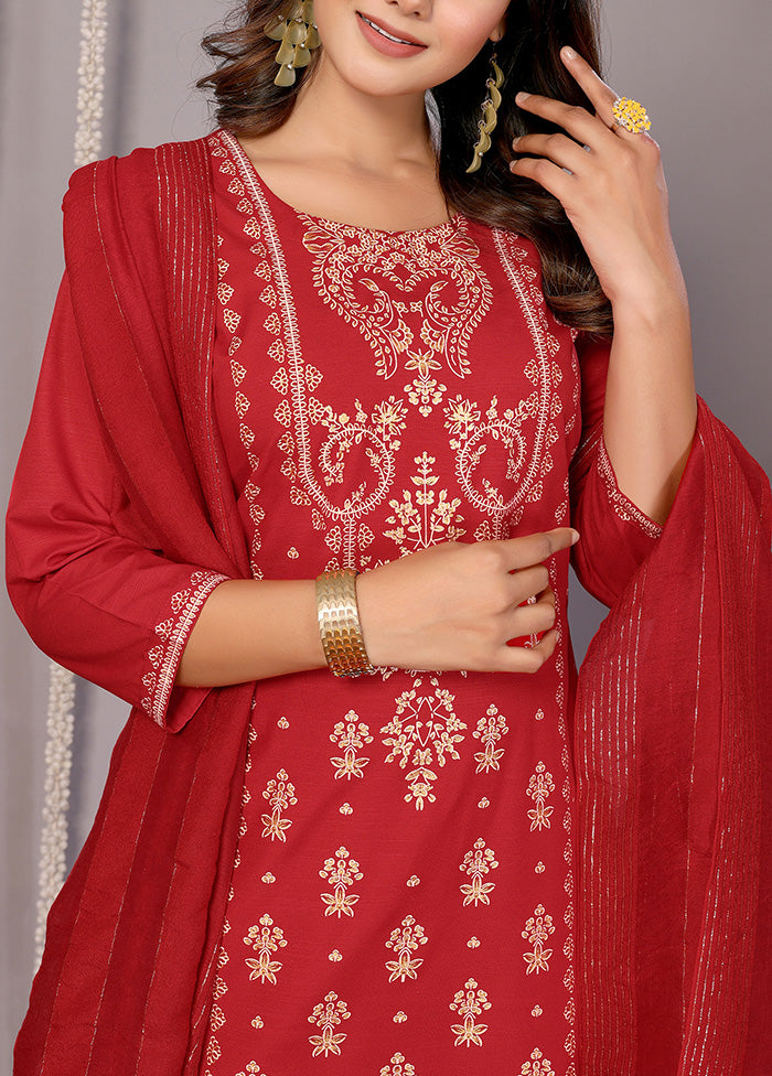 3 Pc Red Readymade Cotton Suit Set New For Sale