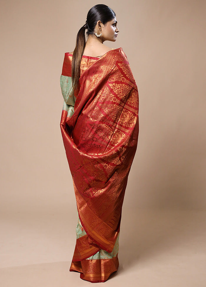 Green Kanjivaram Silk Saree With Blouse Piece Cheap Sale Perfect