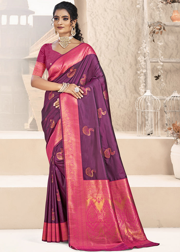 Wine Dupion Silk Saree With Blouse Piece Buy Cheap Free Shipping