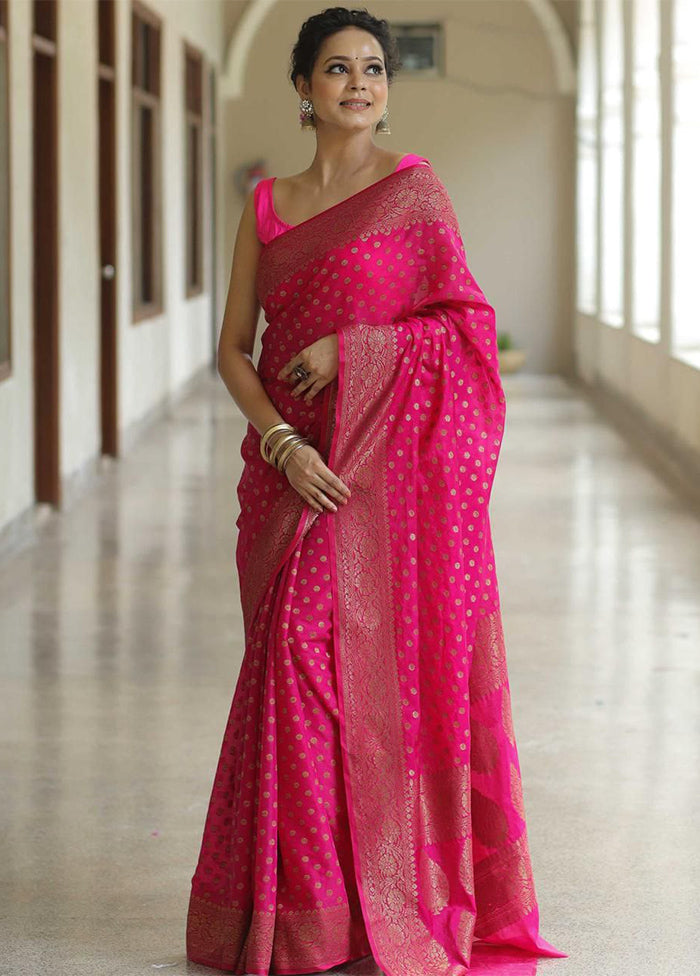 Pink Banarasi Silk Saree With Blouse Piece Original Cheap Online