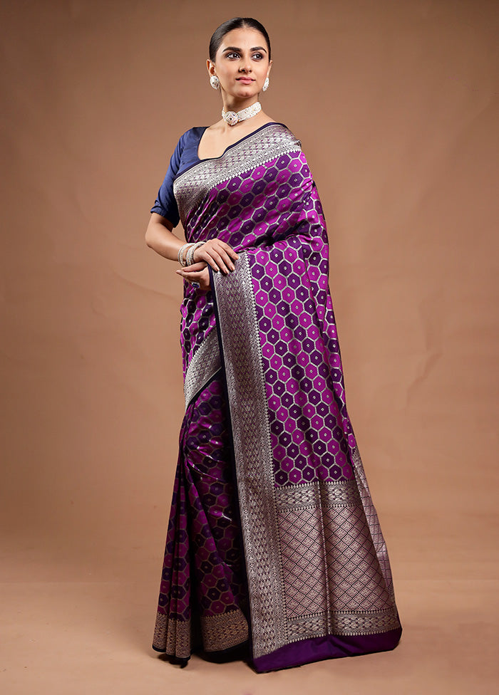 Purple Banarasi Silk Saree With Blouse Piece Clearance From China