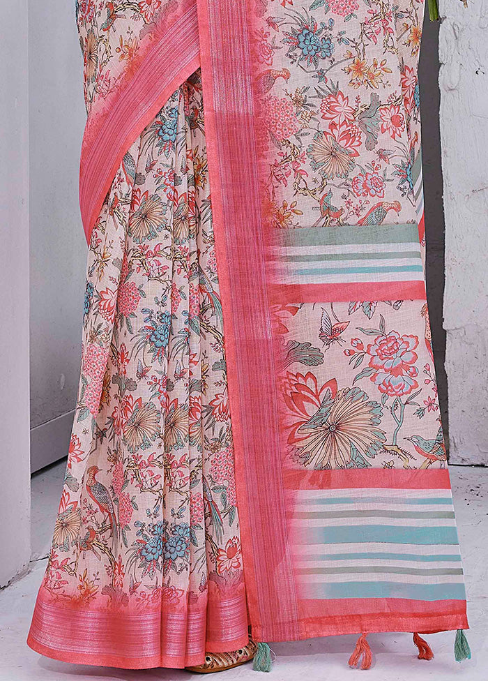 Multicolor Linen Silk Saree With Blouse Piece Outlet Locations For Sale