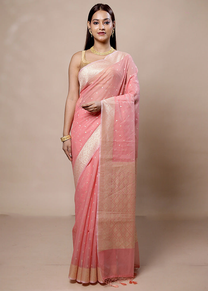 Pink Kora Silk Saree With Blouse Piece Sale Authentic