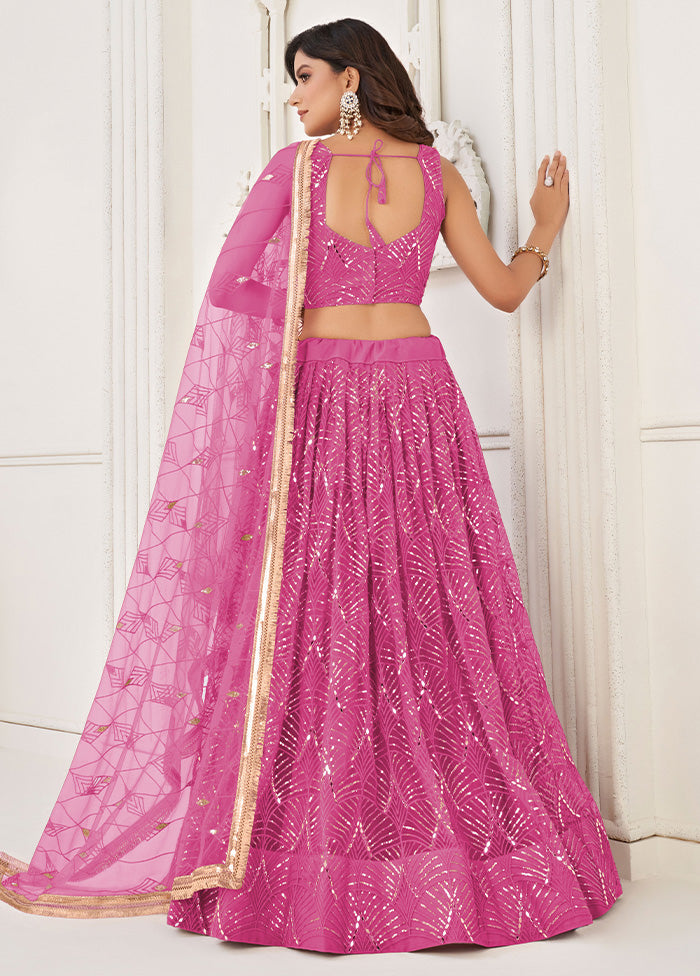 3 Pc Pink Net Semi Stitched Lehenga Set 2025 Online