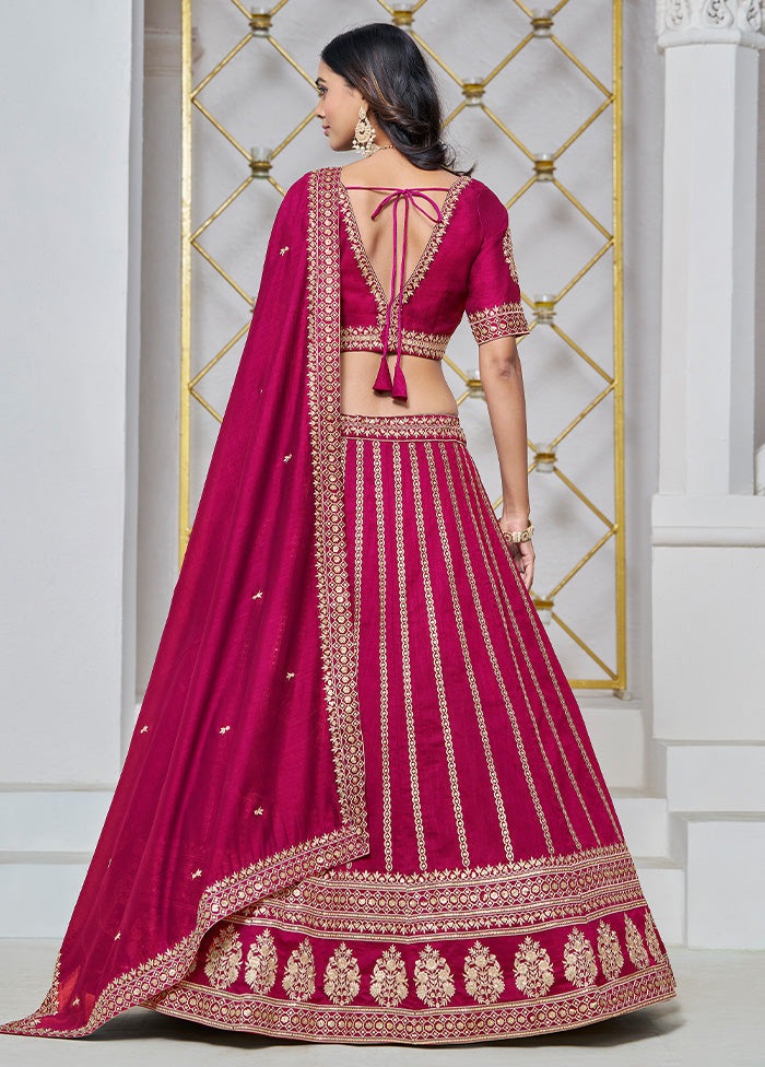 3 Pc Pink Silk Semi Stitched Lehenga Set Fashion Style For Sale