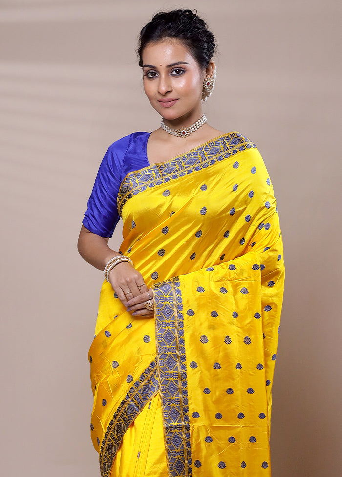 Yellow Handloom Assam Pure Silk Saree With Blouse Piece Discount Supply