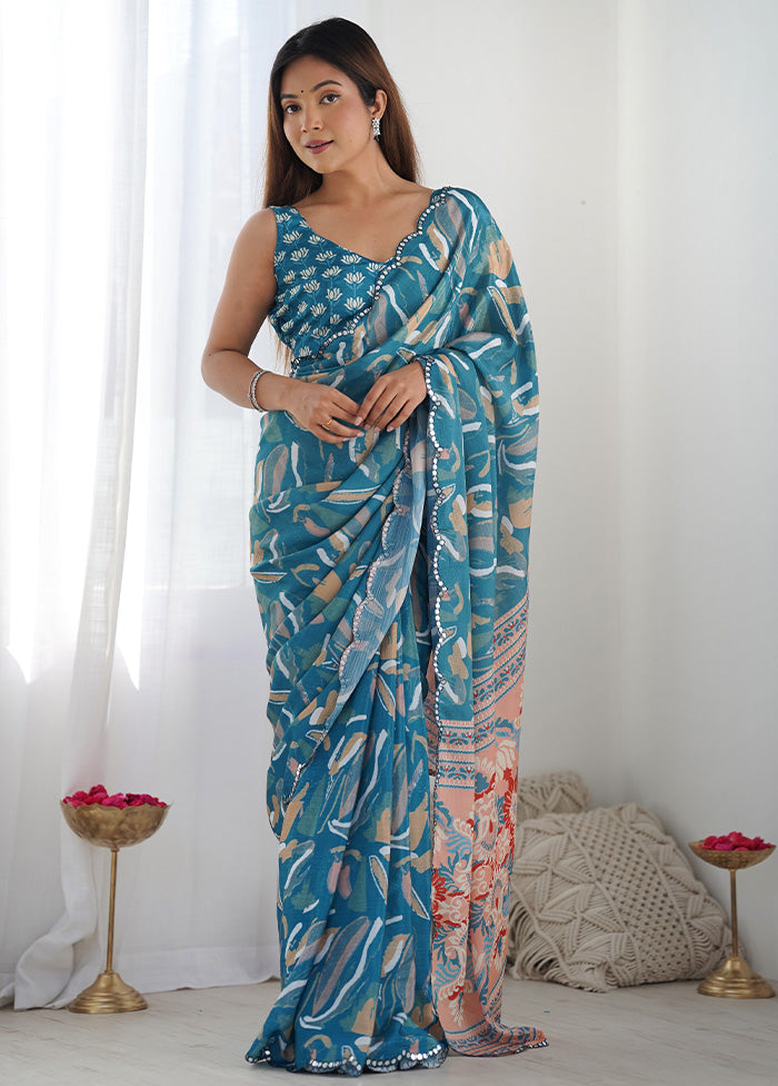 Blue Spun Silk Saree With Blouse Piece Cheap Discounts