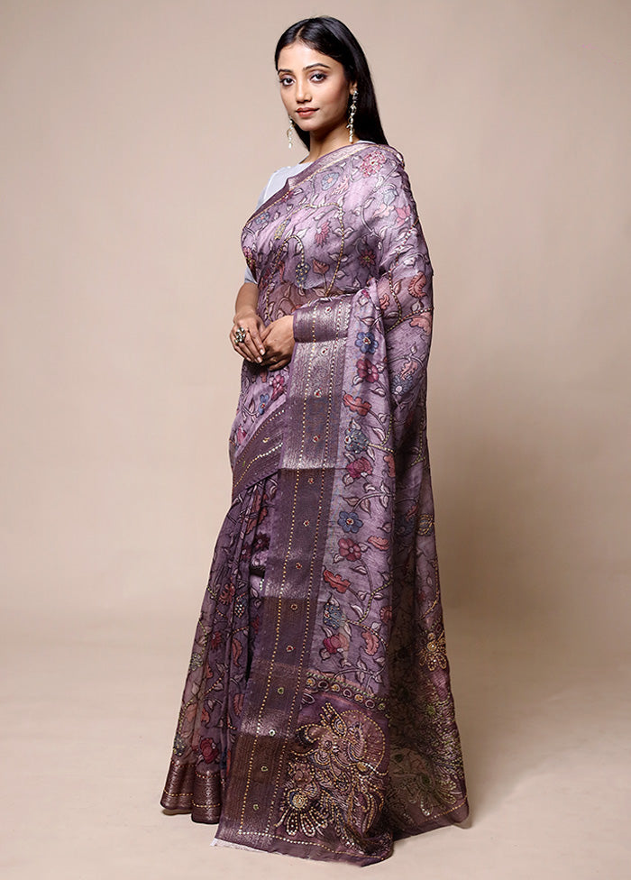 Purple Tussar Silk Saree With Blouse Piece Latest Cheap Online