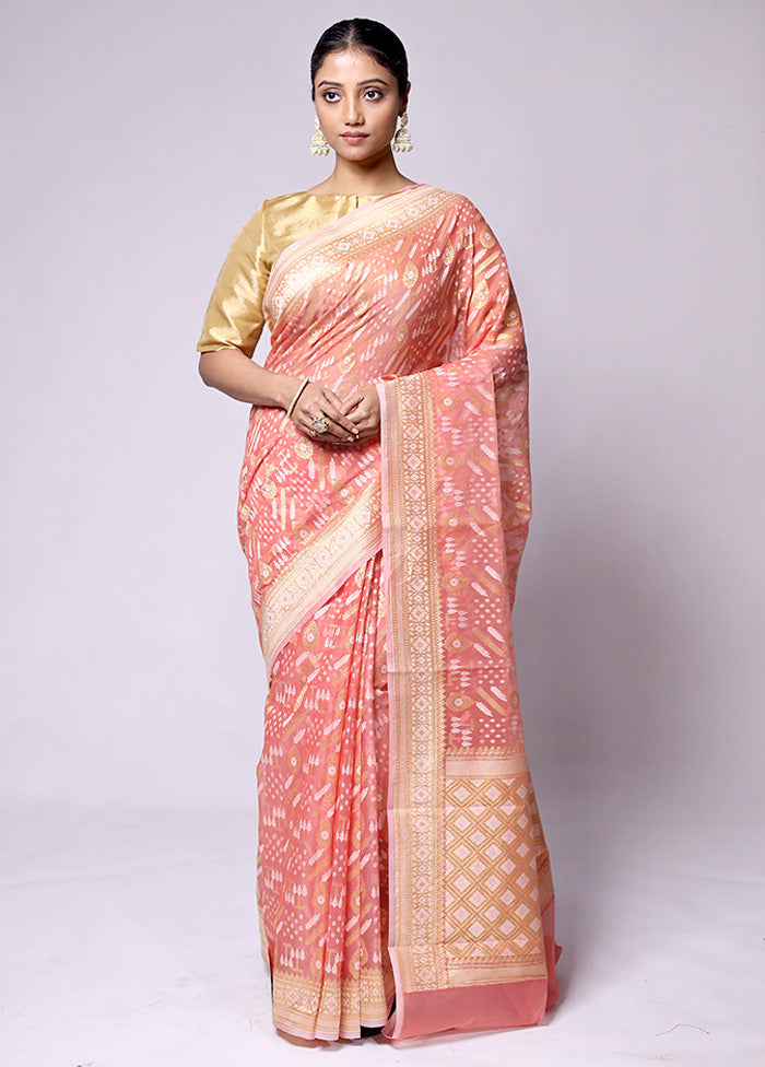 Peach Pure Cotton Saree With Blouse Piece Outlet 2025 New