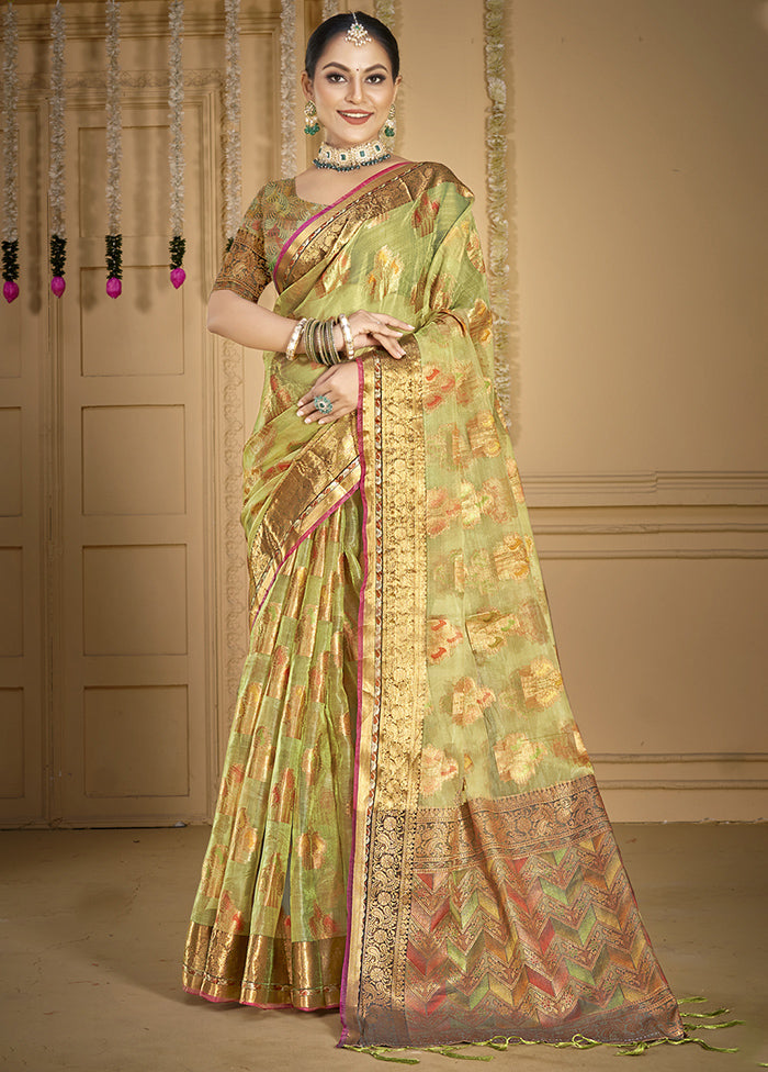 Light Green Organza Saree With Blouse Piece Cheap Sale How Much