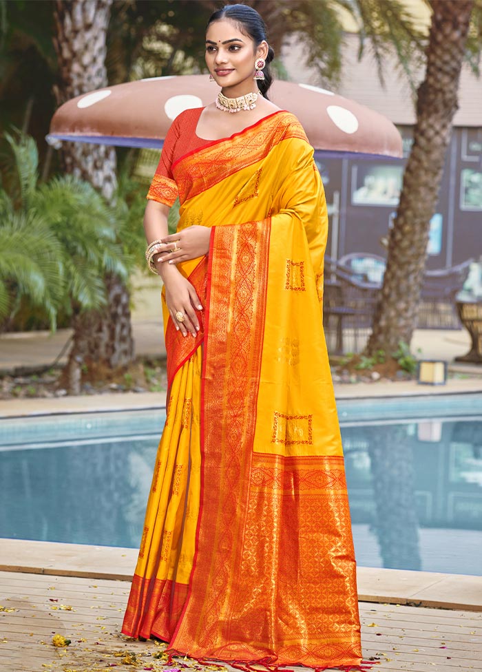 Mustard Dupion Silk Saree With Blouse Piece Cheap Best Pices