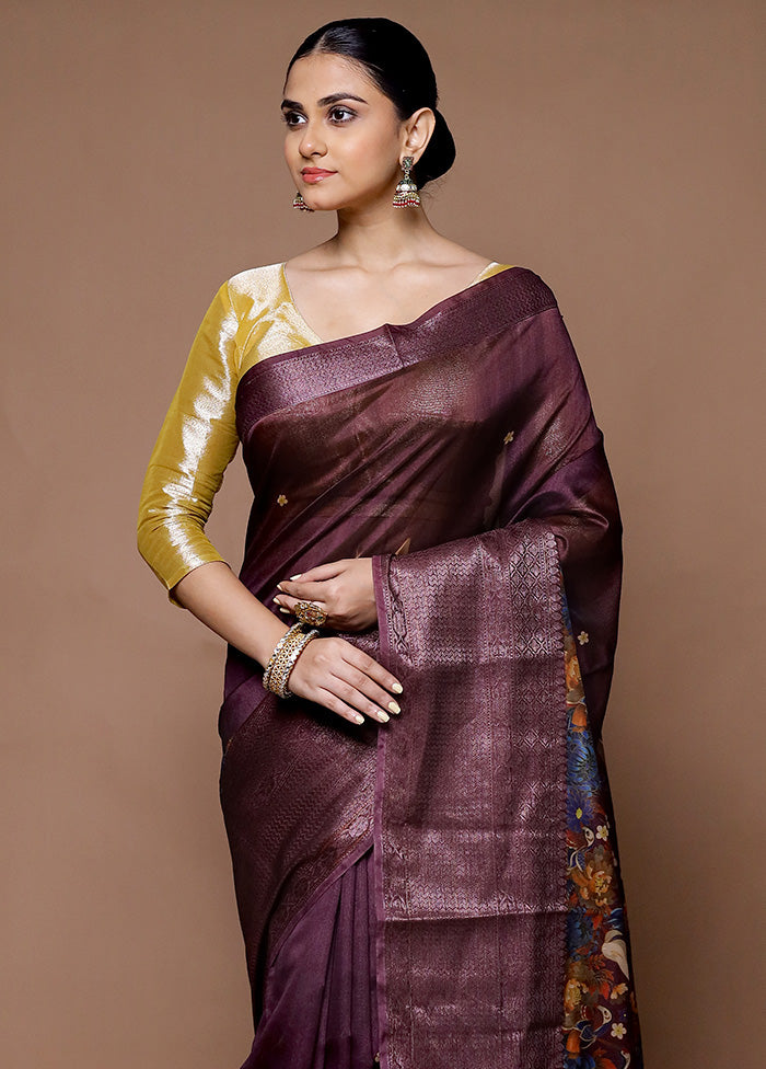 Brown Organza Saree With Blouse Piece Free Shipping Browse