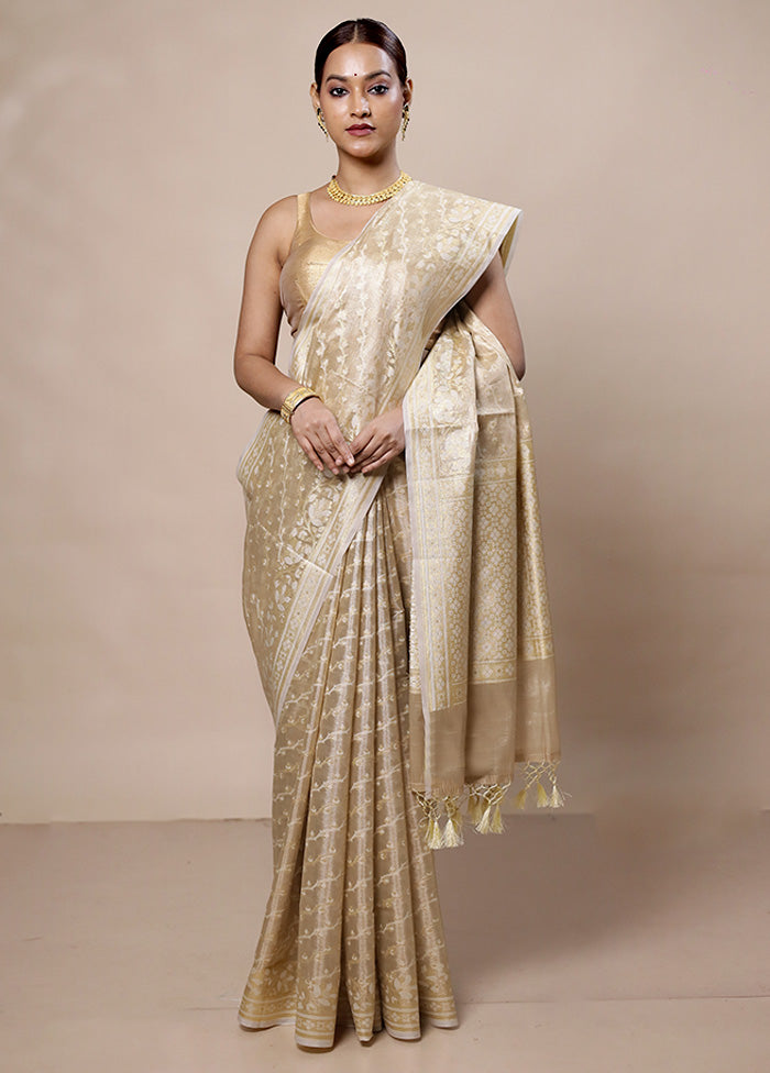 Golden Tissue Silk Saree With Blouse Piece Outlet Order