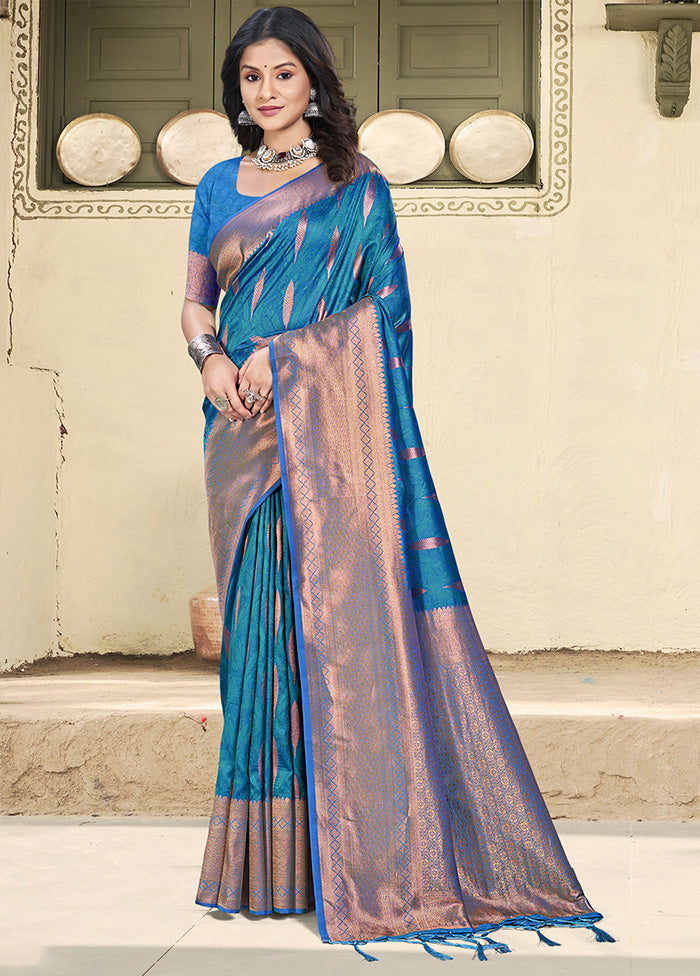 Blue Spun Silk Saree With Blouse Piece Free Shipping Cost