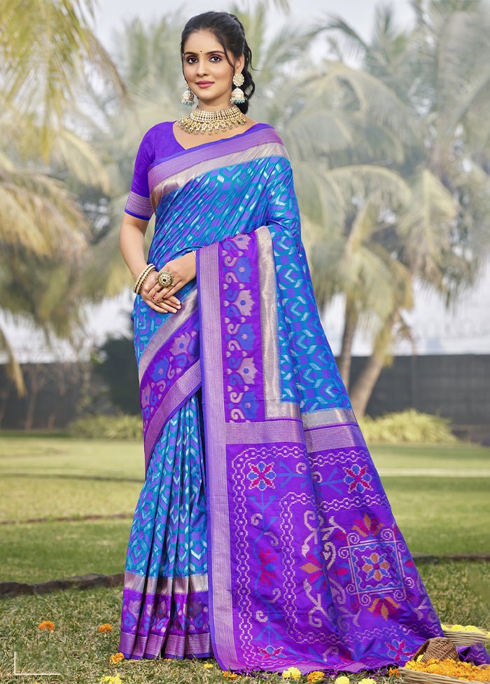 Blue Spun Silk Saree With Blouse Piece Original Cheap Online