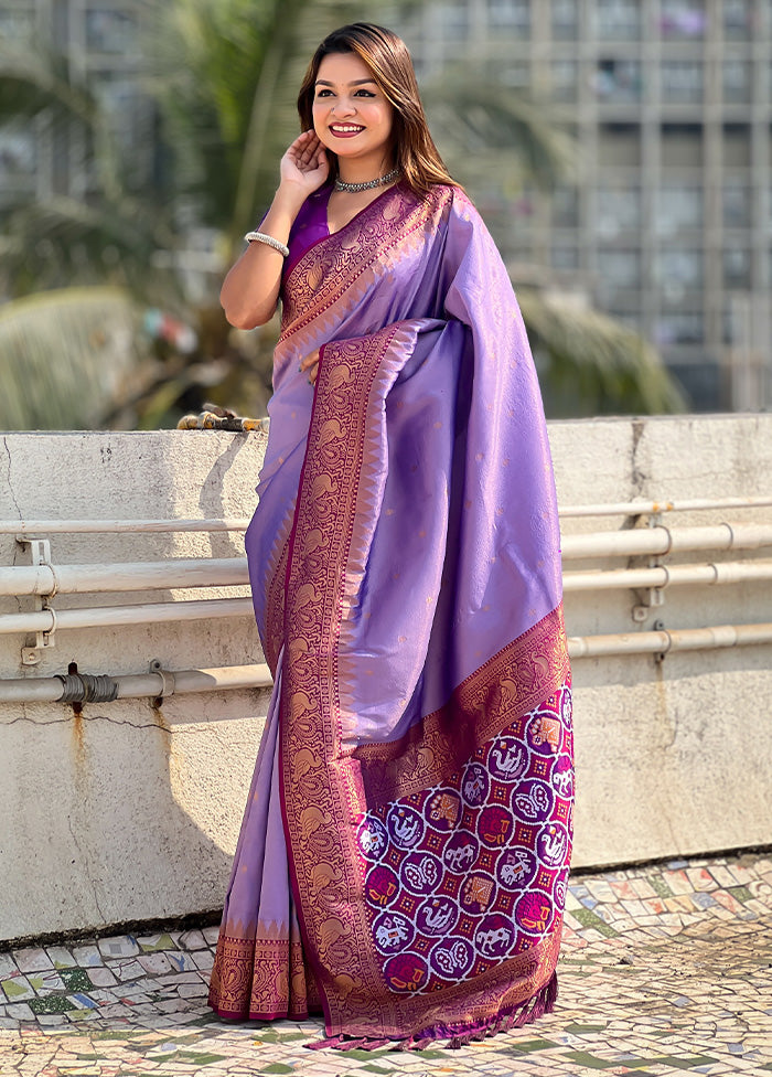 Purple Spun Silk Saree With Blouse Piece Cheap Sale 2025 Unisex