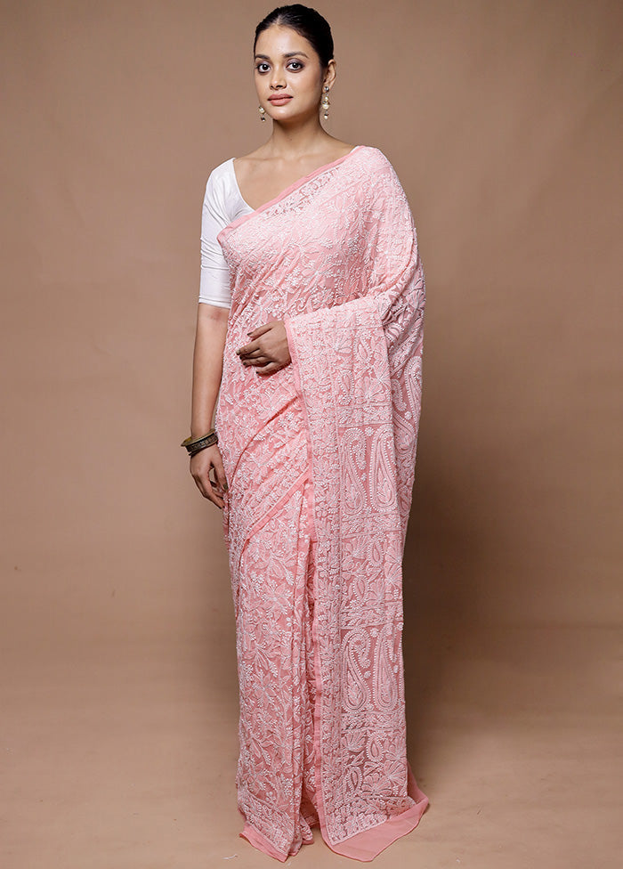 Pink Handloom Pure Cotton Saree With Blouse Piece Extremely For Sale