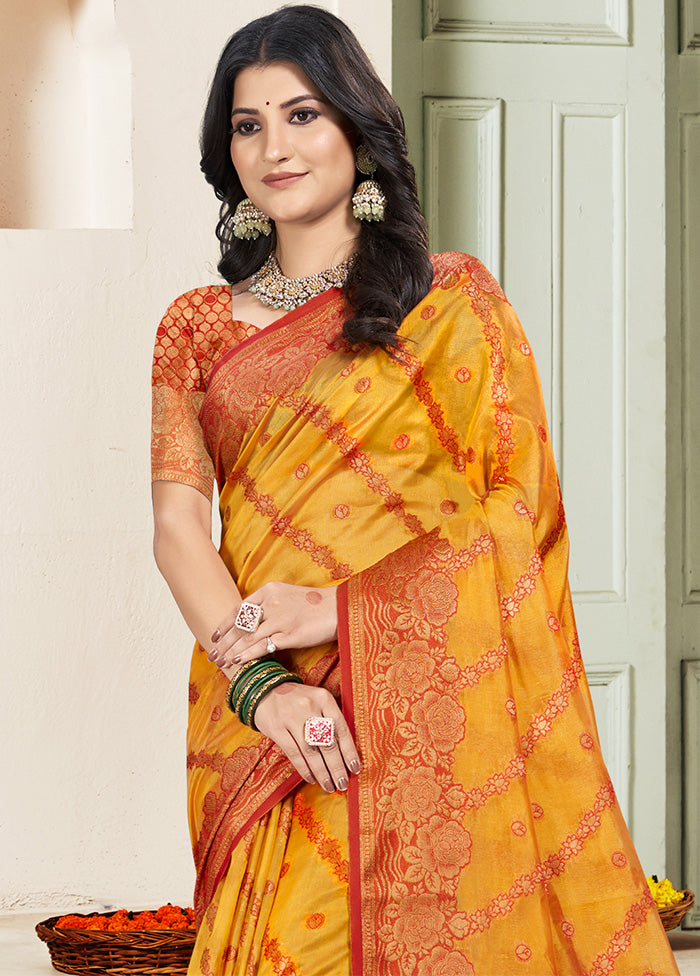 Yellow Spun Silk Saree With Blouse Piece Cheap Order