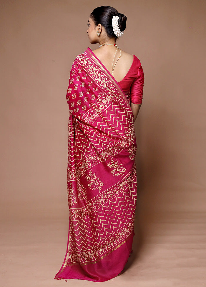 Pink Chanderi Cotton Saree With Blouse Piece Discount Low Pice