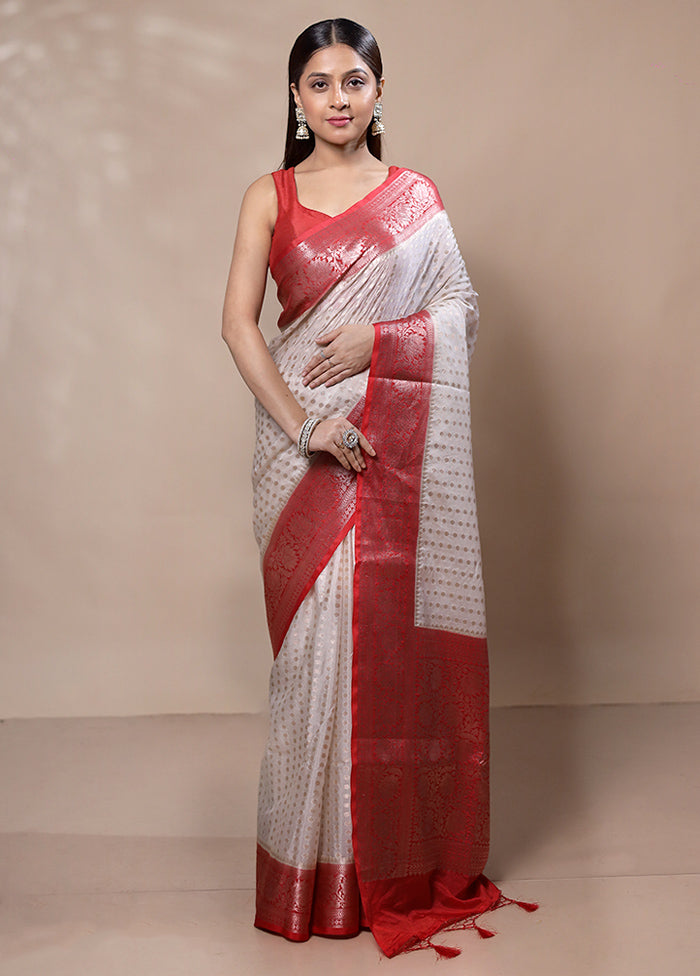 White Kora Silk Saree With Blouse Piece Footlocker Online