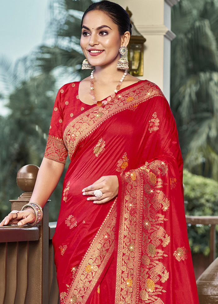 Red Dupion Silk Saree With Blouse Piece Free Shipping For Nice