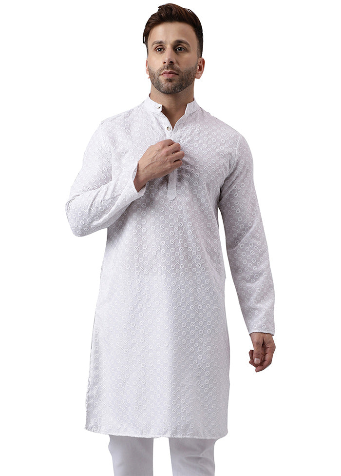 White Silk Embroidered Kurta Clearance Online